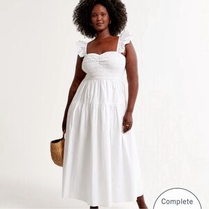 Abercrombie & Fitch A&F Womens Ruffled Straps Smocked MIDI Dress White XL
